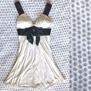 Cream mini dress with black straps & bow - medium